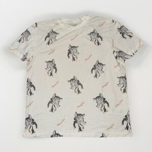 All Saints Oversized Fit All Over Wolf Print T-Shirt White Small 21x26
